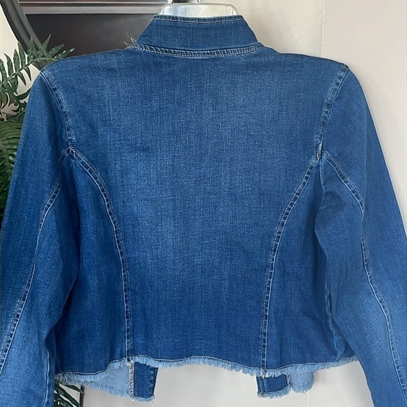 Brand New Tommy Hilfiger Blue Denim Jean Jacket Cropped Military Frayed Hem - Picture 6 of 12